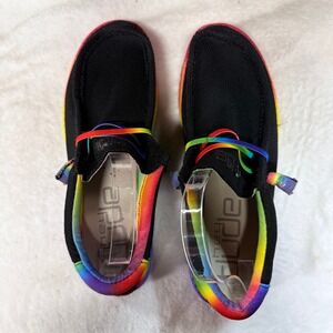 Hey Dude Wally L Stretch Black Rainbow Slip On Loafers Mens 11 110384782‎